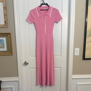 Pink Blush Pink Maternity Ribbed Polo Dress